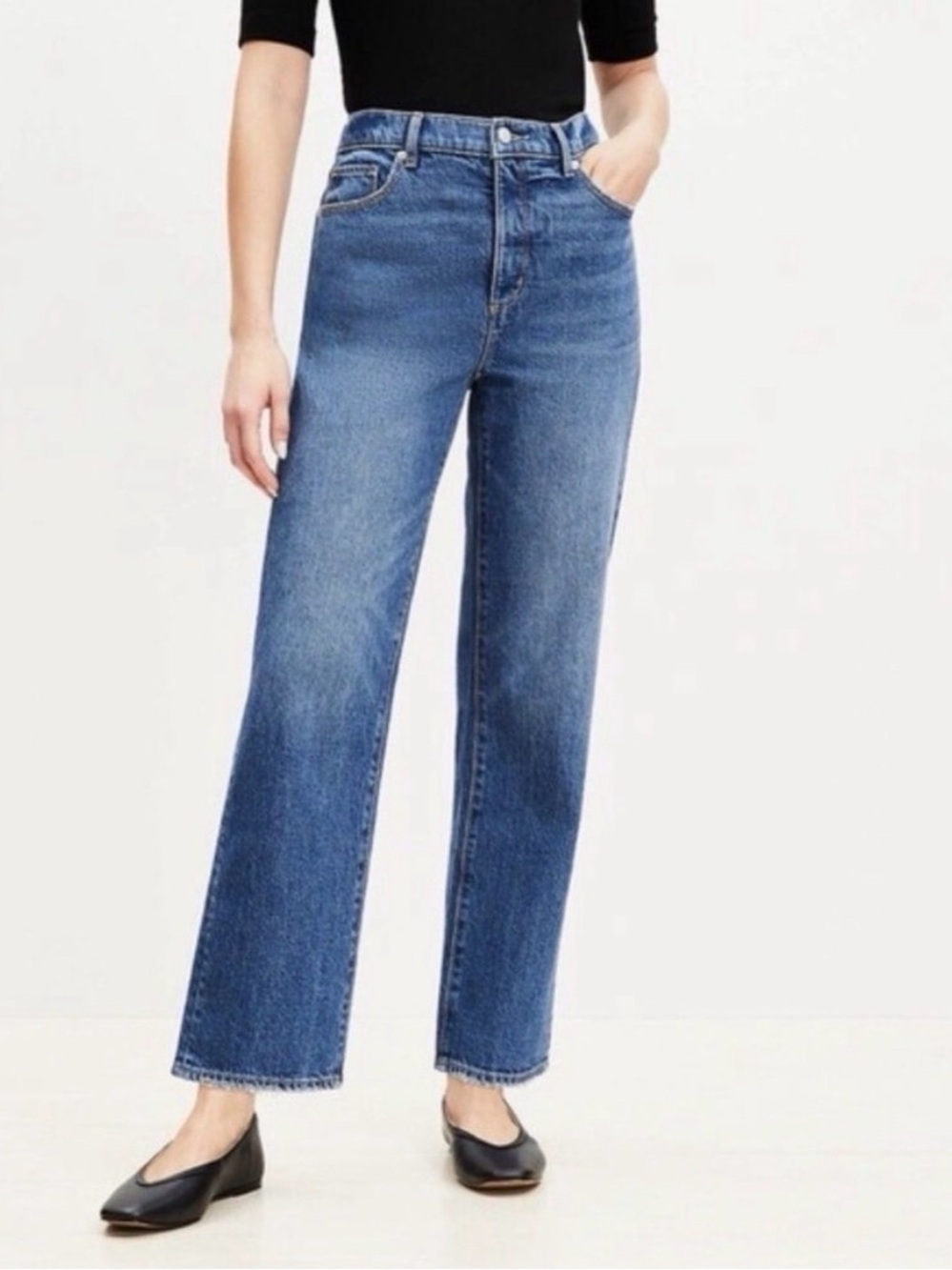 LOFT High-Rise Straight Leg Jeans - Medium Blue